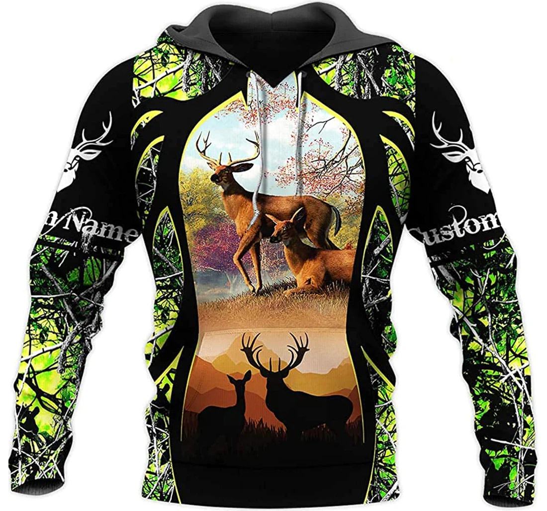 Personalized Name Green Deer Hunting Camo Lightweight Premium Sportwear Up - 3D Printed Pullover Hoodie