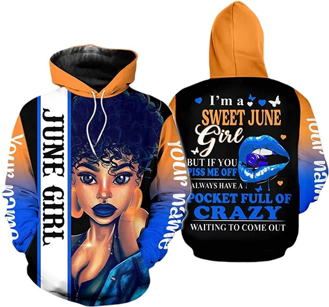 Personalized Name June Girl I'm A Sweet Girl Lightweight Premium Sportwear Up - 3D Printed Pullover Hoodie