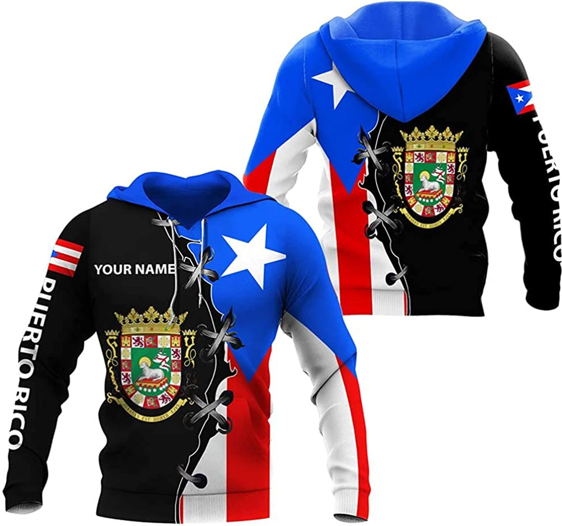 Personalized Name Puerto Rico Flag & Coat Arm Custom Lightweight Premium Sportwear Up - 3D Printed Pullover Hoodie