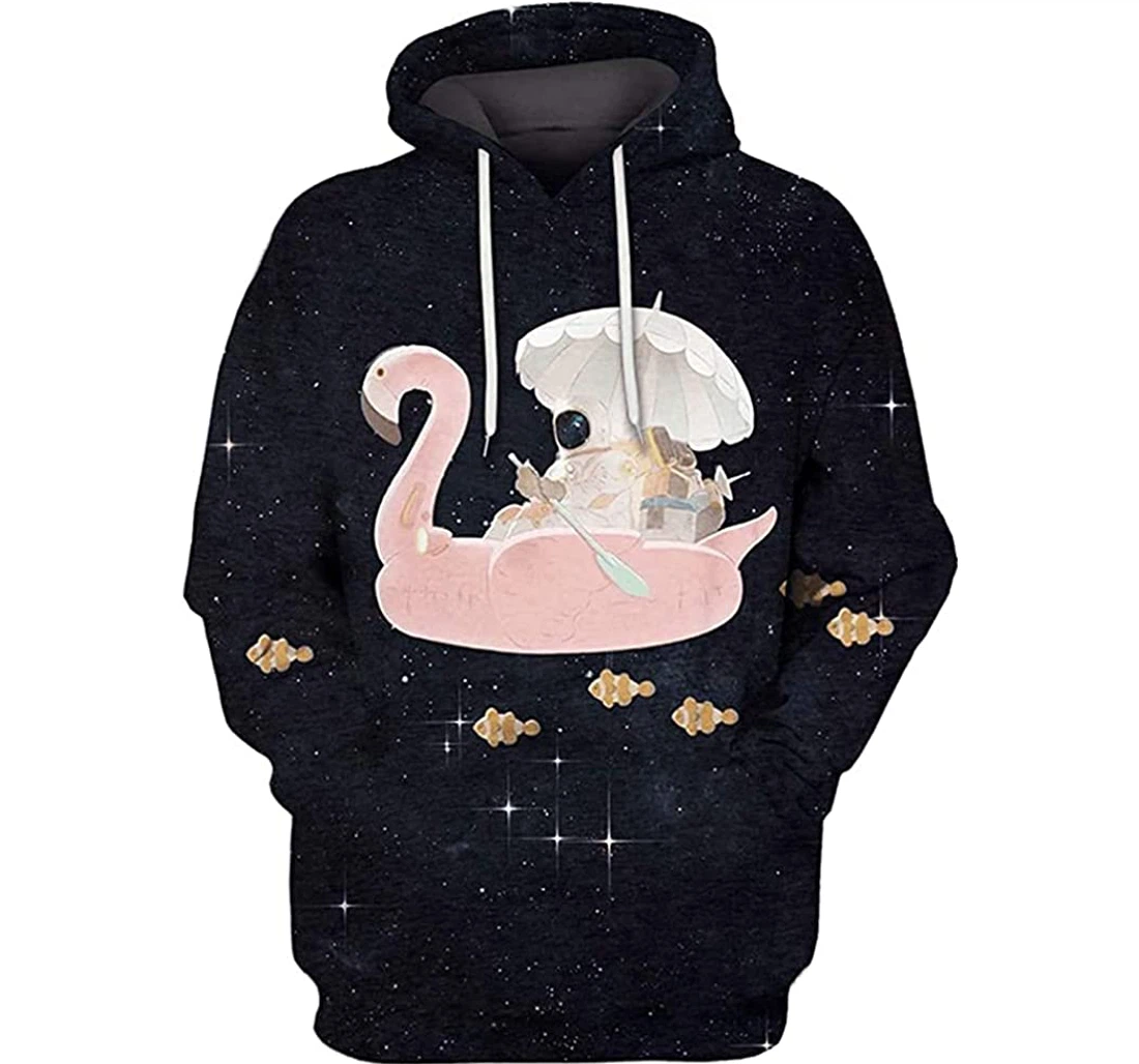 Astronaut With Flamingo Boat - 3D Printed Pullover Hoodie