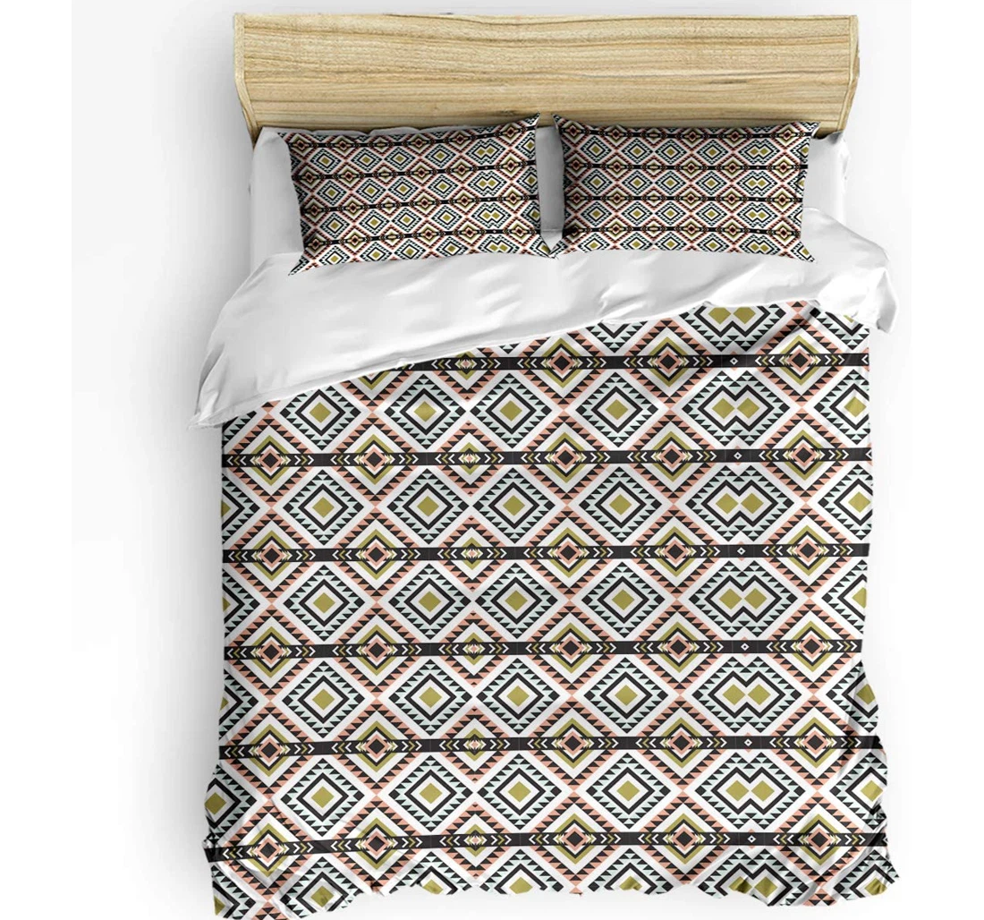 Personalized Bedding Set - Ethnic Style Geometry Included 1 Ultra Soft Duvet Cover or Quilt and 2 Lightweight Breathe Pillowcases