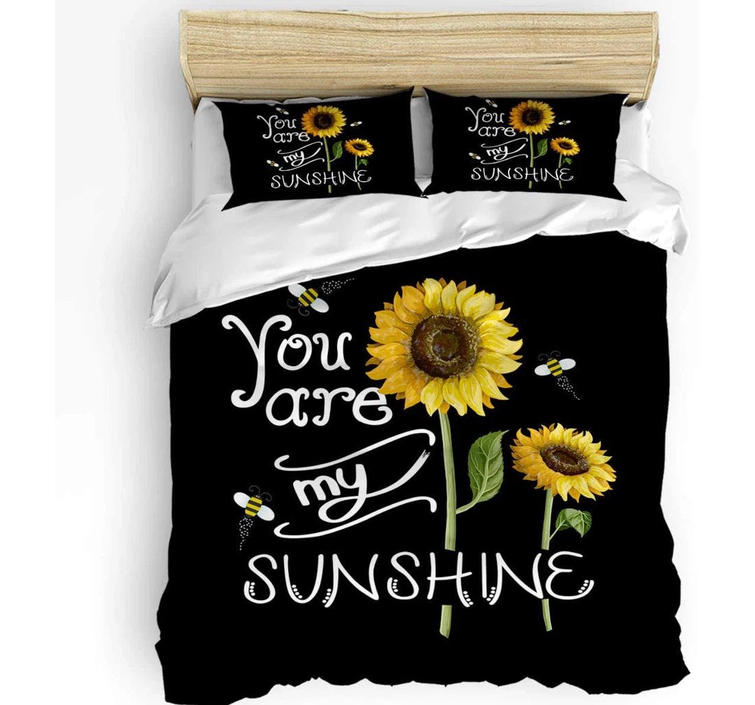 Personalized Bedding Set - Sunflower Bees My Sunshine Black Included 1 Ultra Soft Duvet Cover or Quilt and 2 Lightweight Breathe Pillowcases