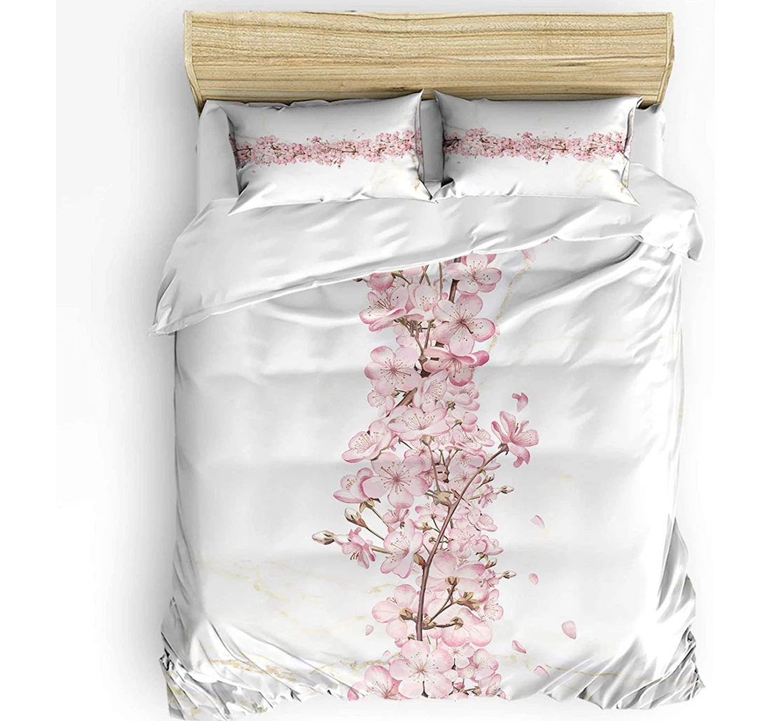 Personalized Bedding Set - Peach Blossom Blooms Marble Included 1 Ultra Soft Duvet Cover or Quilt and 2 Lightweight Breathe Pillowcases