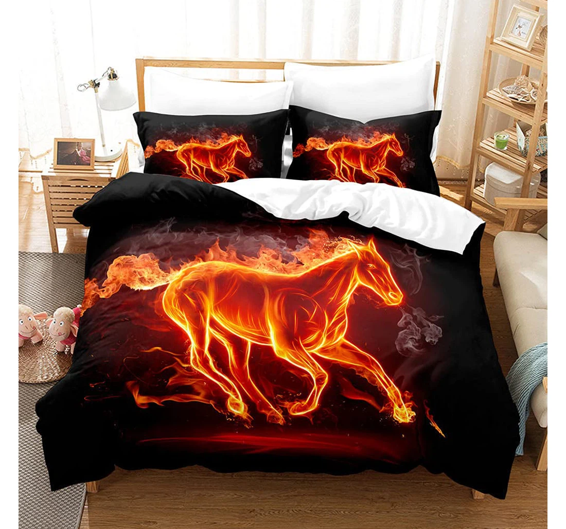 Personalized Bedding Set - Black Flame Horse Included 1 Ultra Soft Duvet Cover or Quilt and 2 Lightweight Breathe Pillowcases