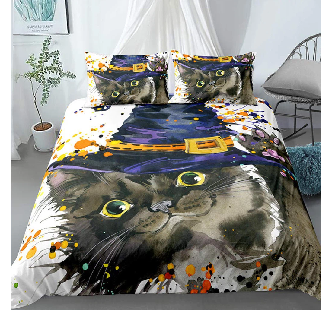 Personalized Bedding Set - Grey Animal Cat Men Women Included 1 Ultra Soft Duvet Cover or Quilt and 2 Lightweight Breathe Pillowcases