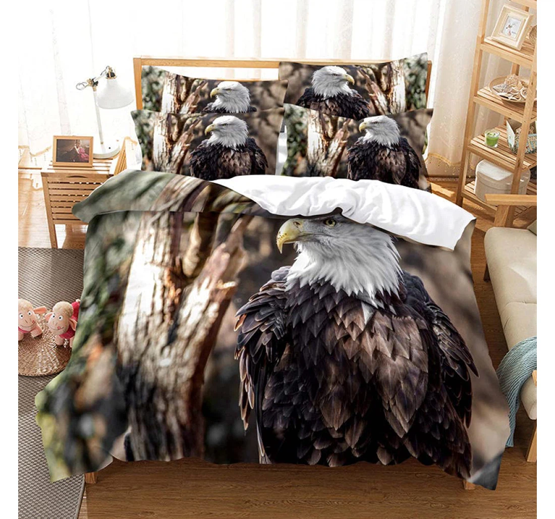 Personalized Bedding Set - Bald Eagle Included 1 Ultra Soft Duvet Cover or Quilt and 2 Lightweight Breathe Pillowcases