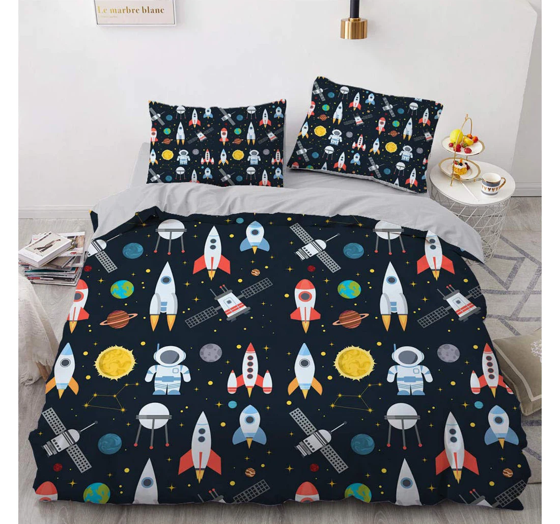 Personalized Bedding Set - Black Rocket Astronaut Included 1 Ultra Soft Duvet Cover or Quilt and 2 Lightweight Breathe Pillowcases