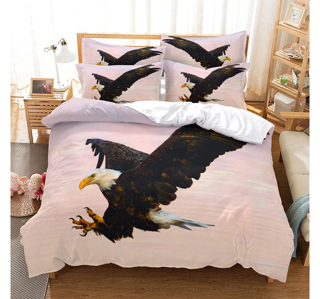 Personalized Bedding Set - American Bald Eagle Included 1 Ultra Soft Duvet Cover or Quilt and 2 Lightweight Breathe Pillowcases