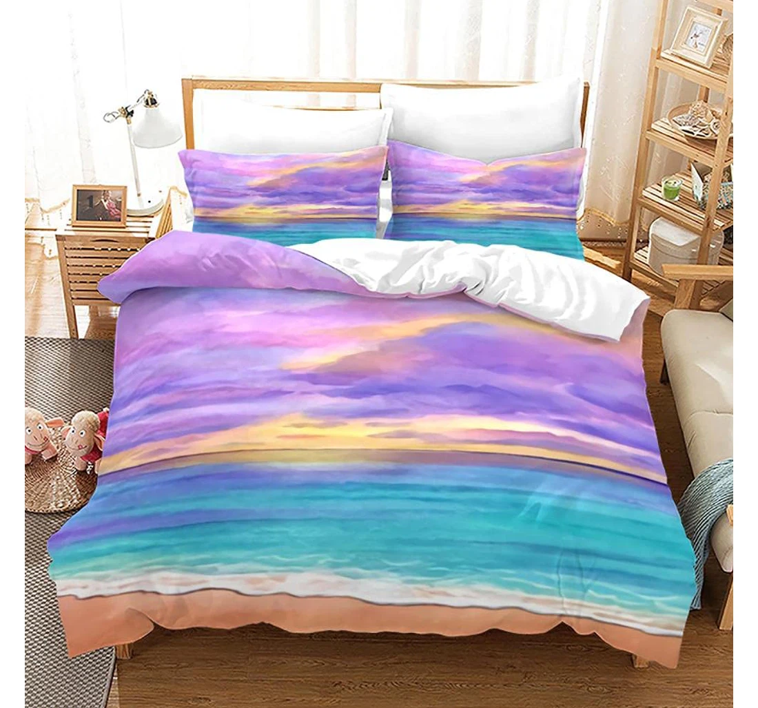 Personalized Bedding Set - Purple Cloud Blue Ocean Full, Teens Included 1 Ultra Soft Duvet Cover or Quilt and 2 Lightweight Breathe Pillowcases
