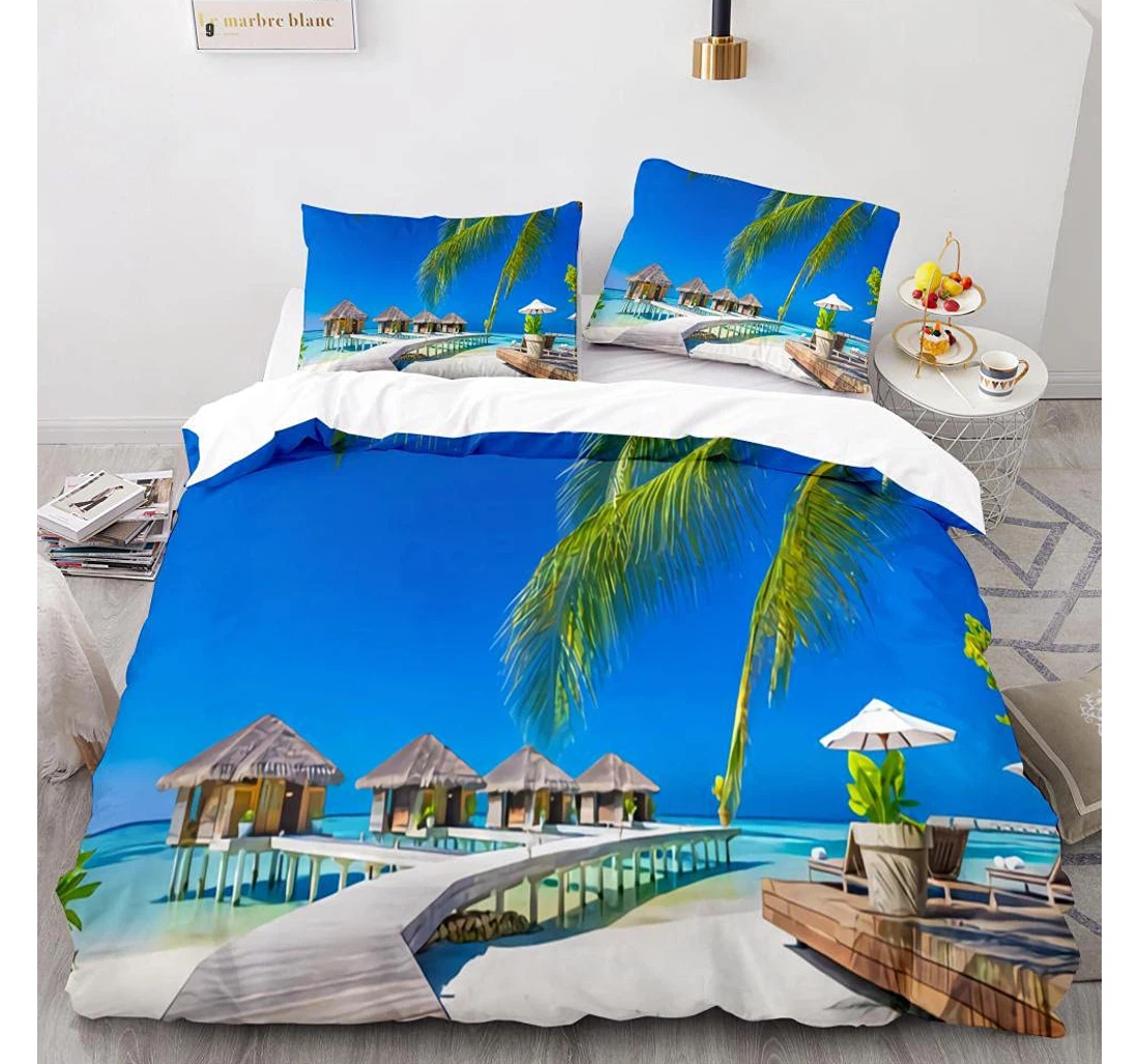 Personalized Bedding Set - Seaside Scenery Included 1 Ultra Soft Duvet Cover or Quilt and 2 Lightweight Breathe Pillowcases