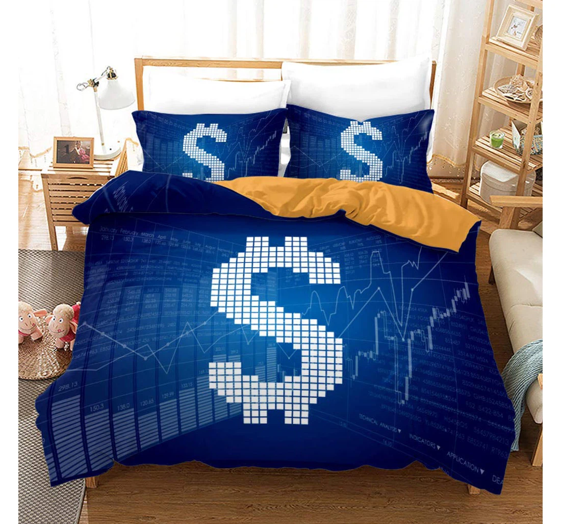 Personalized Bedding Set - Dollar Sign Included 1 Ultra Soft Duvet Cover or Quilt and 2 Lightweight Breathe Pillowcases