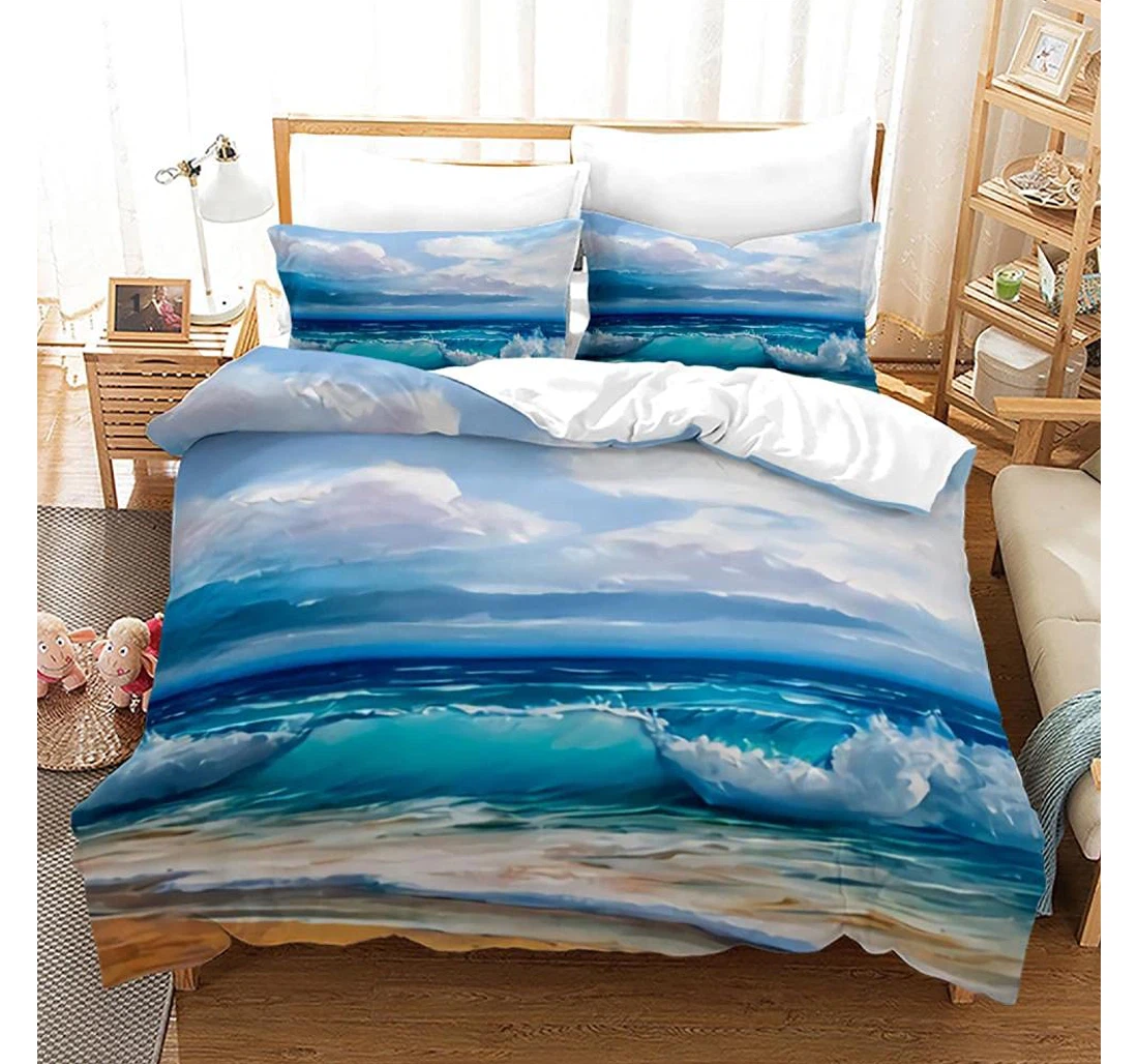 Personalized Bedding Set - Waves Full, Teens Included 1 Ultra Soft Duvet Cover or Quilt and 2 Lightweight Breathe Pillowcases