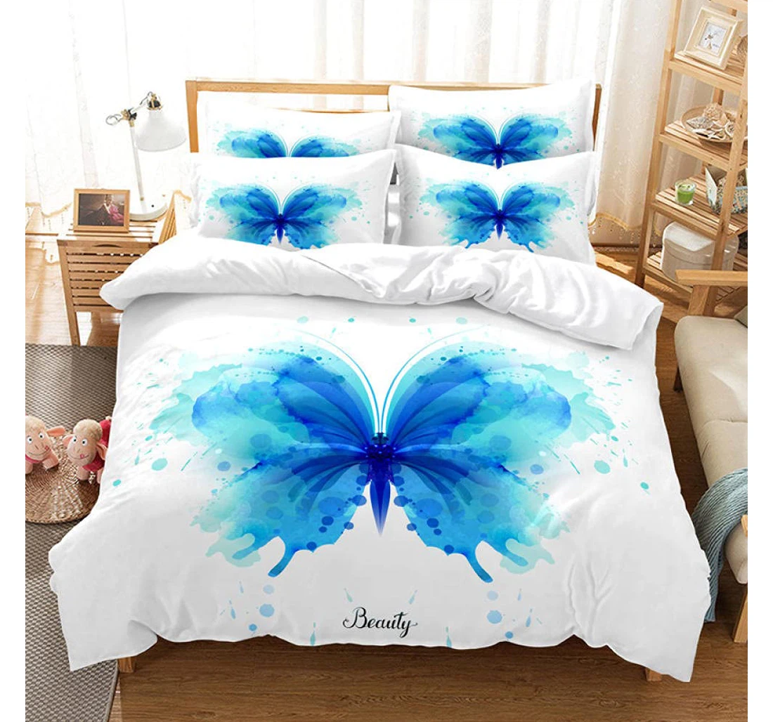 Personalized Bedding Set - Blue Butterfly Included 1 Ultra Soft Duvet Cover or Quilt and 2 Lightweight Breathe Pillowcases