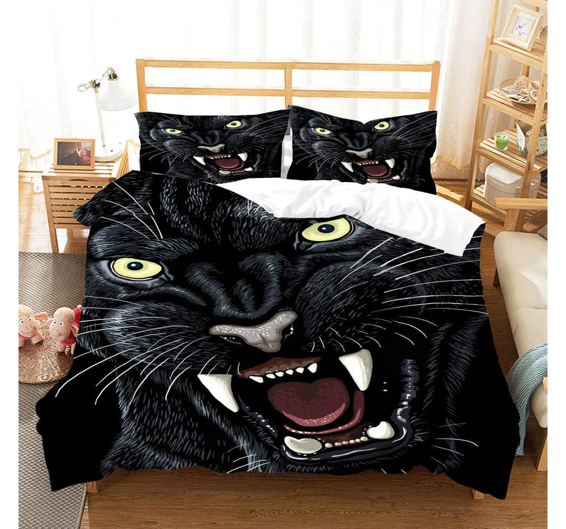 Personalized Bedding Set - Black Leopard Included 1 Ultra Soft Duvet Cover or Quilt and 2 Lightweight Breathe Pillowcases