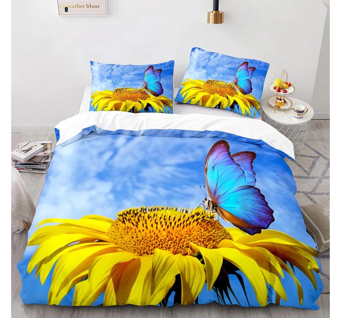 Personalized Bedding Set - Sunflower Butterfly Full, Teens Included 1 Ultra Soft Duvet Cover or Quilt and 2 Lightweight Breathe Pillowcases