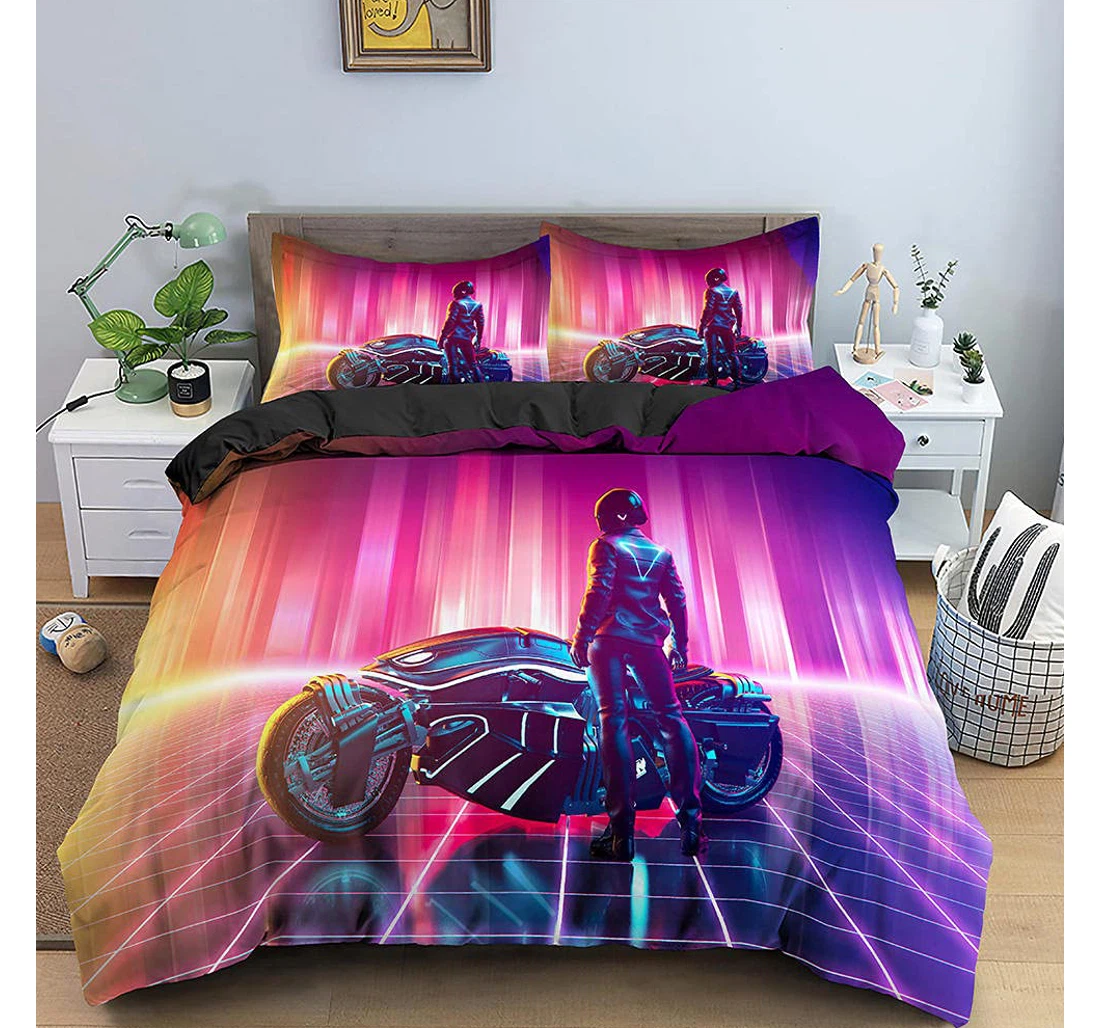 Personalized Bedding Set - Purple Motorc Included 1 Ultra Soft Duvet Cover or Quilt and 2 Lightweight Breathe Pillowcases
