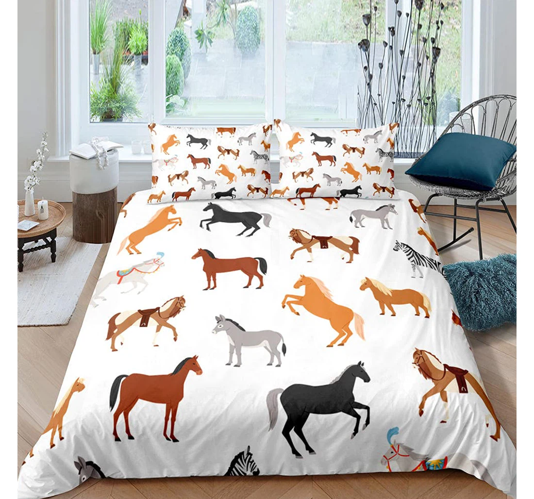Personalized Bedding Set - White Animal Horse Included 1 Ultra Soft Duvet Cover or Quilt and 2 Lightweight Breathe Pillowcases