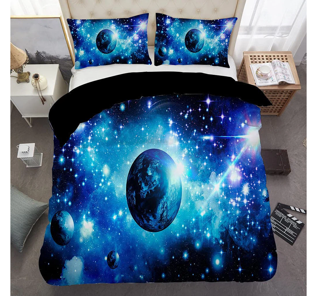 Personalized Bedding Set - Blue Starry Planet Men Women Included 1 Ultra Soft Duvet Cover or Quilt and 2 Lightweight Breathe Pillowcases