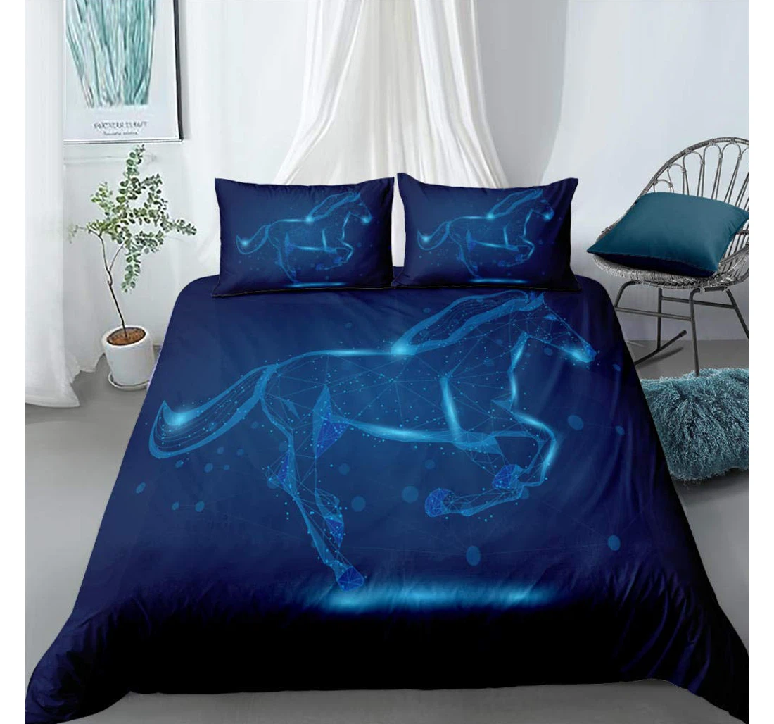 Personalized Bedding Set - Horse Blue Included 1 Ultra Soft Duvet Cover or Quilt and 2 Lightweight Breathe Pillowcases
