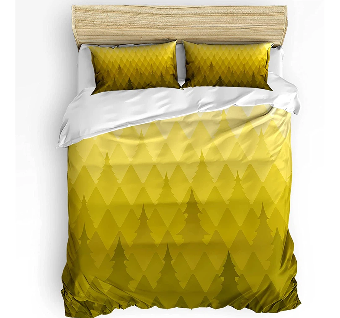 Personalized Bedding Set - Yellow Gradient Pine Forest Cozy Geometry Diamond Included 1 Ultra Soft Duvet Cover or Quilt and 2 Lightweight Breathe Pillowcases