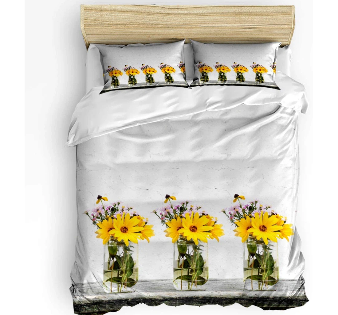 Personalized Bedding Set - Summer Daisy Sunflower Painting Cozy Included 1 Ultra Soft Duvet Cover or Quilt and 2 Lightweight Breathe Pillowcases