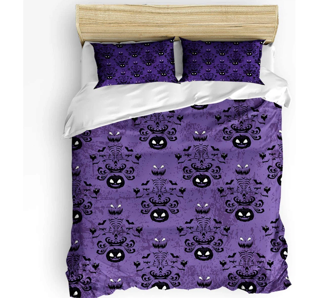 Personalized Bedding Set - Skull Ghost Pumpkin Filling Cozy Halloween Purple Included 1 Ultra Soft Duvet Cover or Quilt and 2 Lightweight Breathe Pillowcases