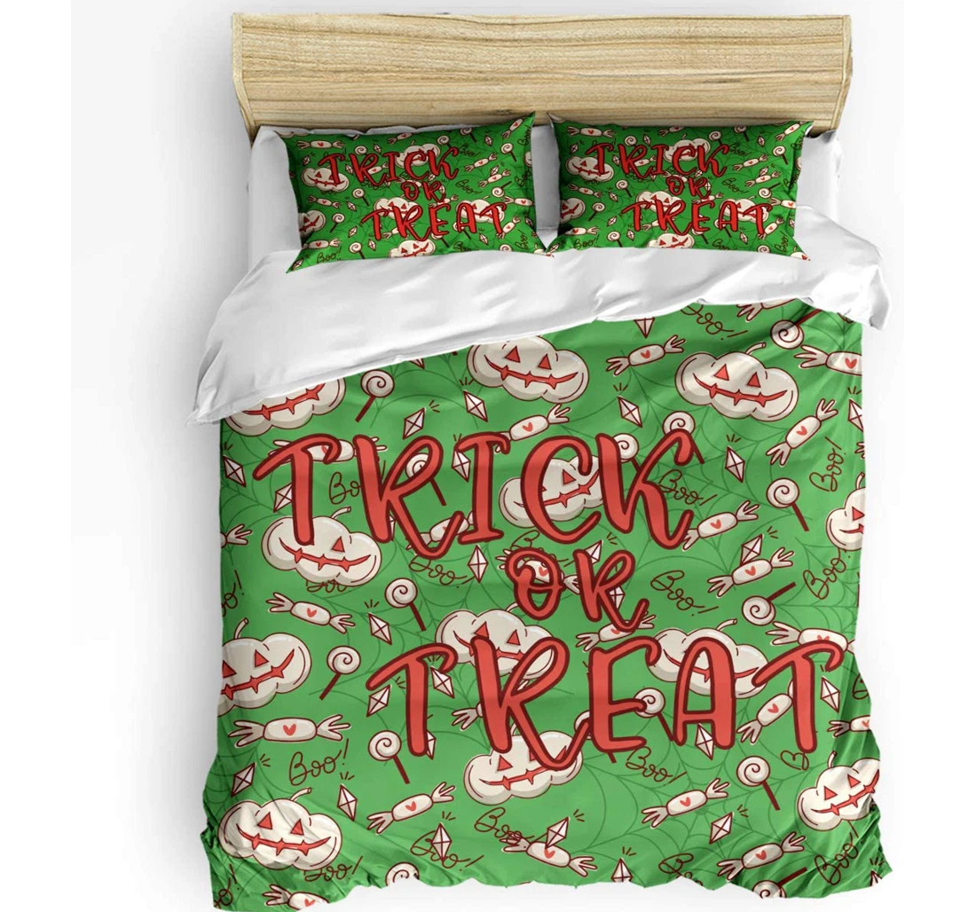Personalized Bedding Set - Grimace Pumpkin Candy Cozy Halloween Party Included 1 Ultra Soft Duvet Cover or Quilt and 2 Lightweight Breathe Pillowcases