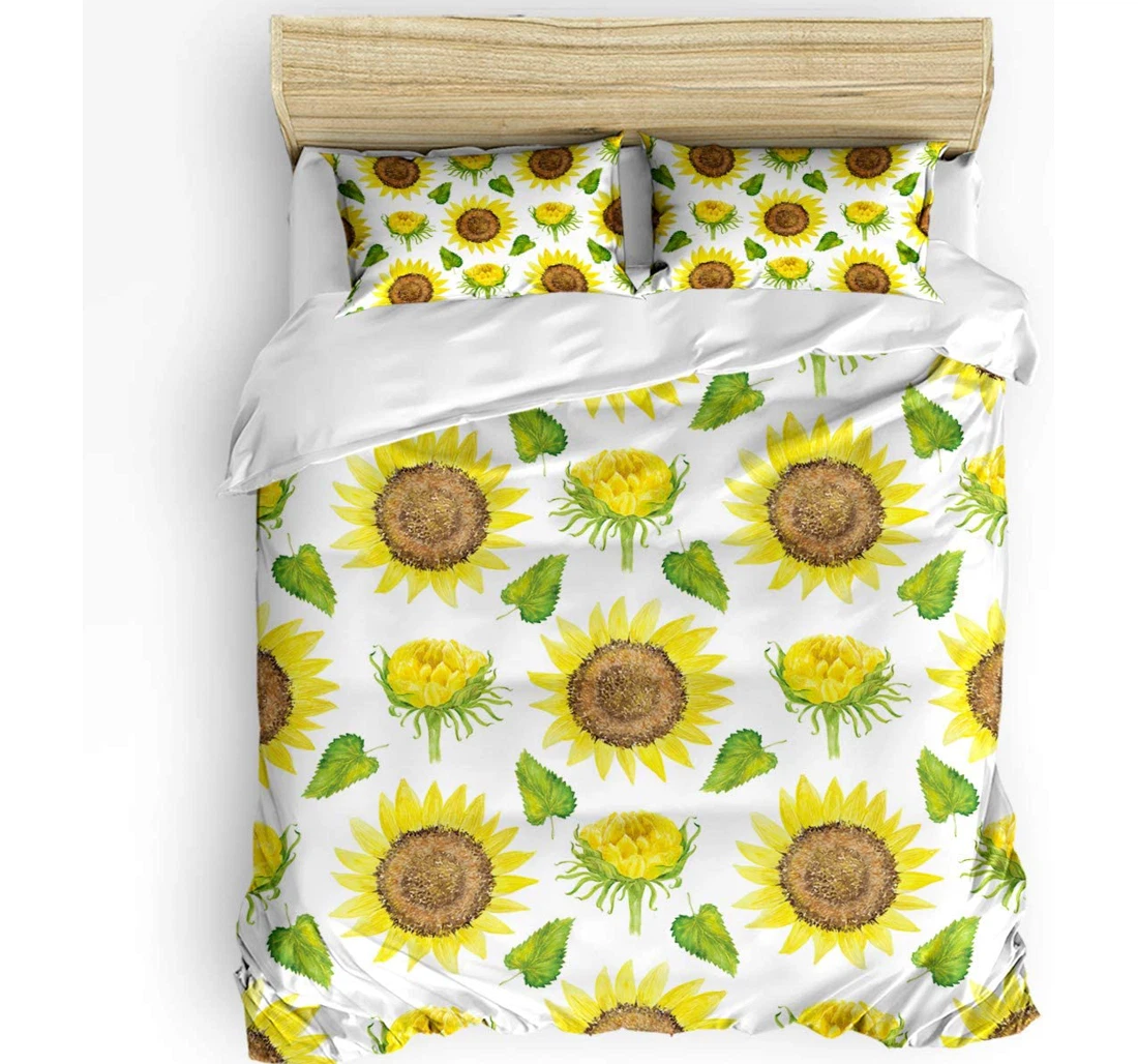 Personalized Bedding Set - Yellow Sunflowers Petal Cozy Farm Floral Included 1 Ultra Soft Duvet Cover or Quilt and 2 Lightweight Breathe Pillowcases