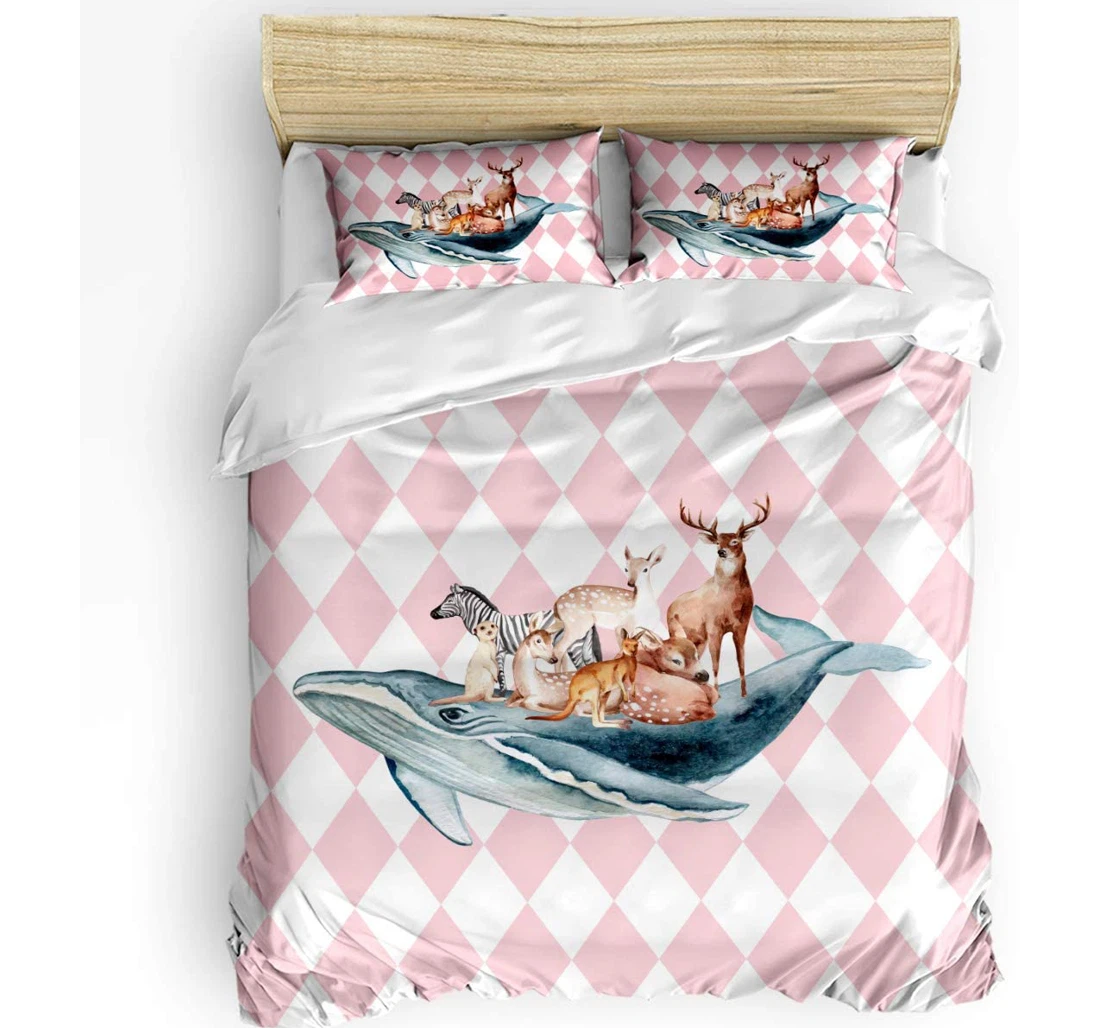 Personalized Bedding Set - Whale Deer Zebra Animal Cozy Pink Diamond Checkered Included 1 Ultra Soft Duvet Cover or Quilt and 2 Lightweight Breathe Pillowcases
