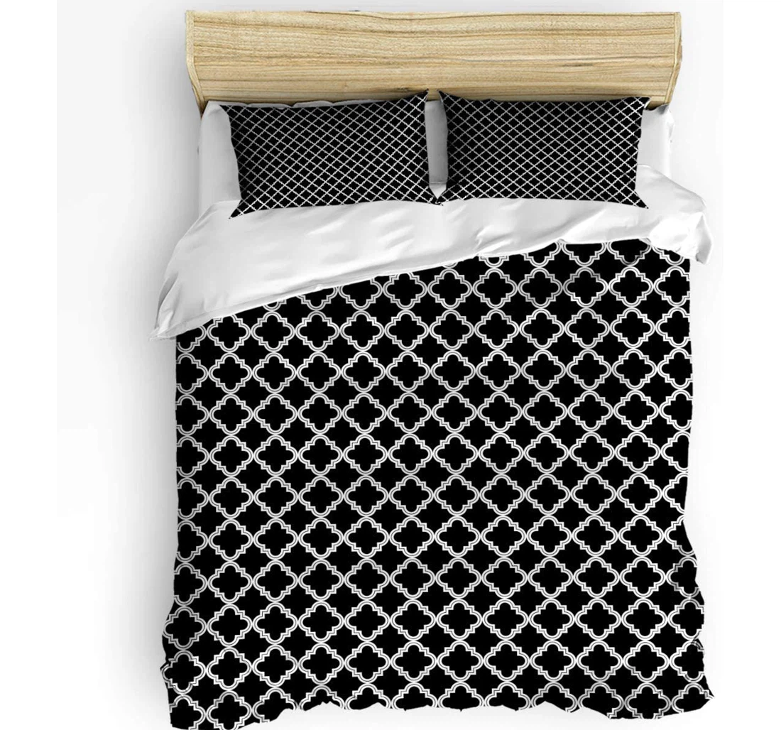 Personalized Bedding Set - Classic Moroccan Texture Cozy Black Geometry Included 1 Ultra Soft Duvet Cover or Quilt and 2 Lightweight Breathe Pillowcases