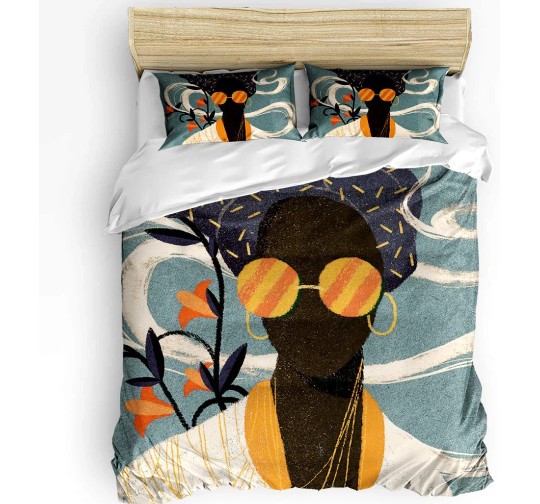Personalized Bedding Set - Abstract African Woman Portrait Cozy Included 1 Ultra Soft Duvet Cover or Quilt and 2 Lightweight Breathe Pillowcases