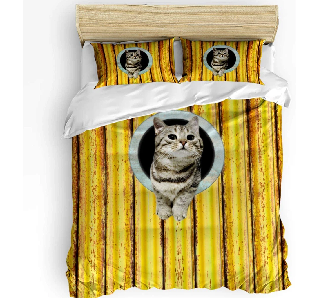 Personalized Bedding Set - British Shorthair Cat Yellow Iron Gate Cozy Included 1 Ultra Soft Duvet Cover or Quilt and 2 Lightweight Breathe Pillowcases
