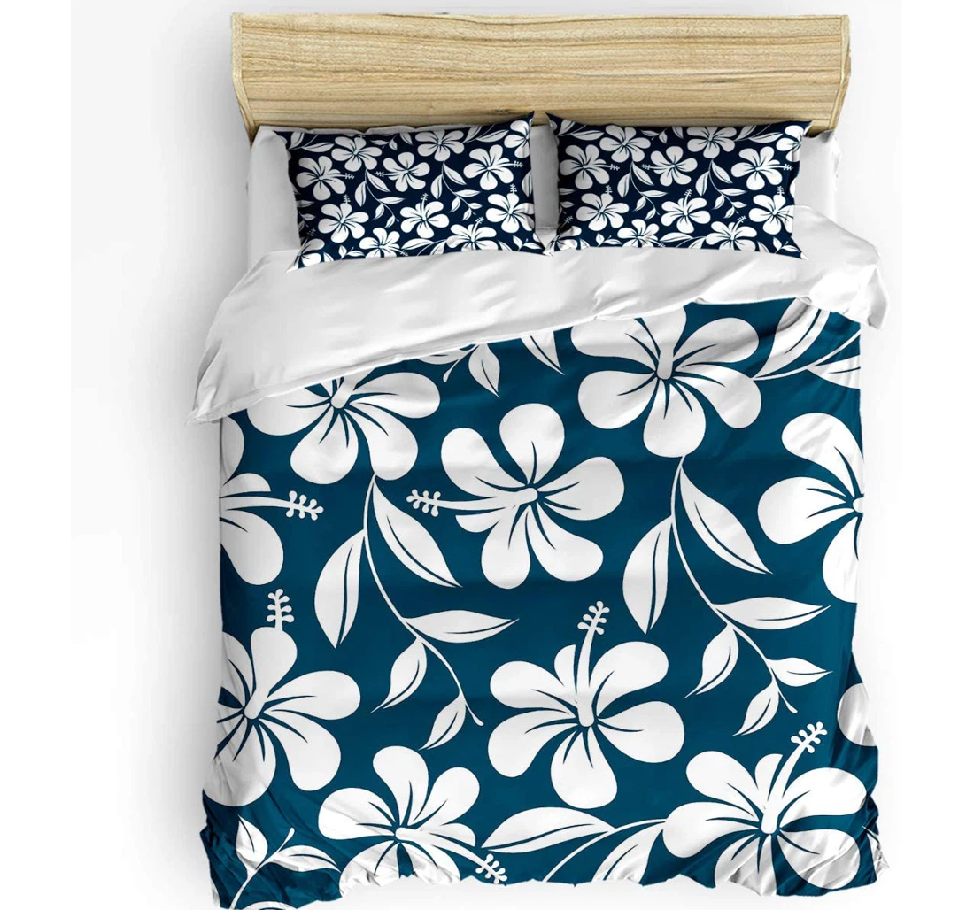 Personalized Bedding Set - Blue Flower Pattern Cozy Included 1 Ultra Soft Duvet Cover or Quilt and 2 Lightweight Breathe Pillowcases