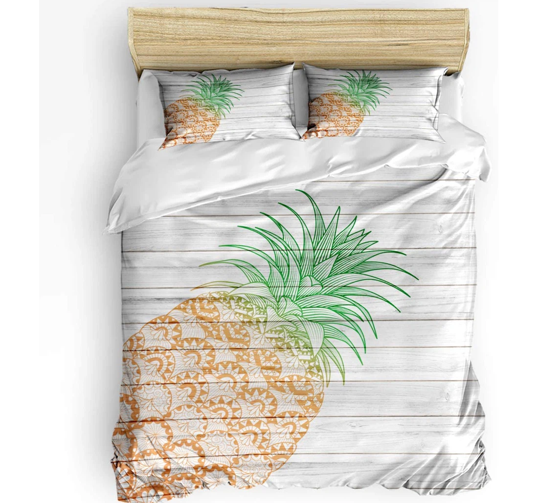 Personalized Bedding Set - Wooden Grain Pineapple Fruit Cozy Included 1 Ultra Soft Duvet Cover or Quilt and 2 Lightweight Breathe Pillowcases