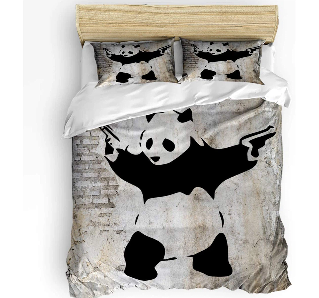Personalized Bedding Set - Funny Panda On Old Wall Brick Cozy Included 1 Ultra Soft Duvet Cover or Quilt and 2 Lightweight Breathe Pillowcases