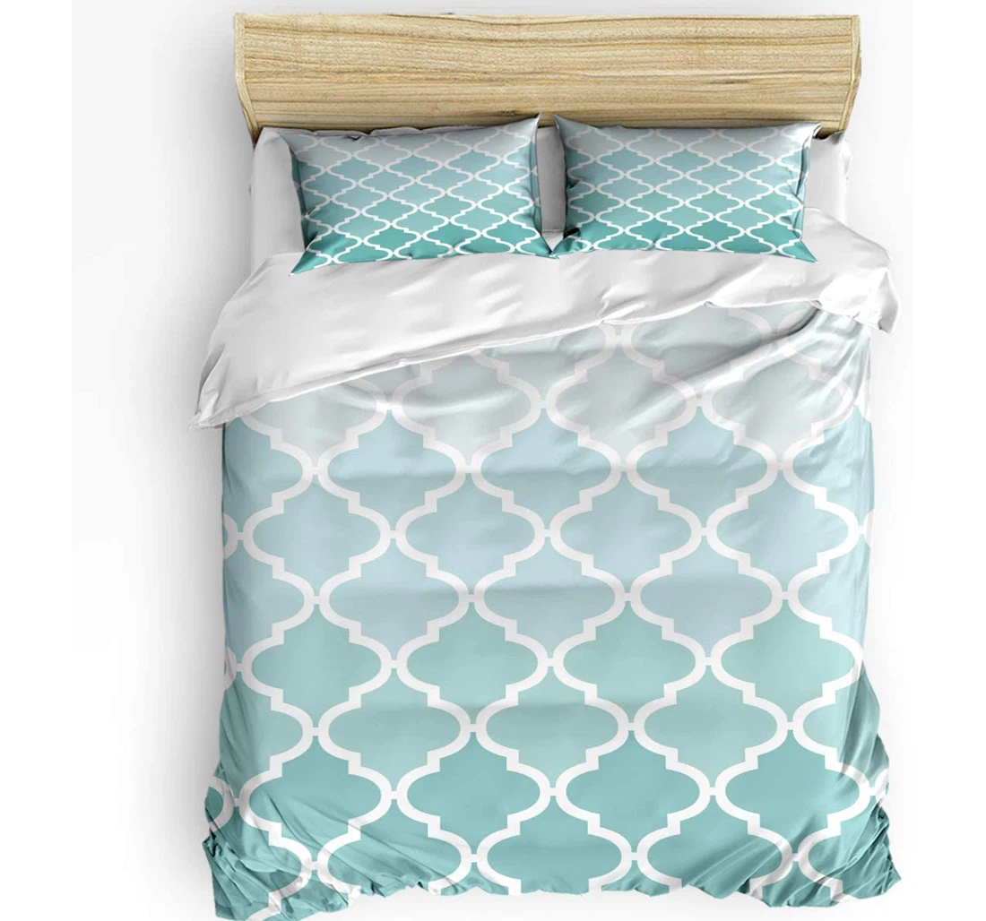 Personalized Bedding Set - Blue Green Gradient Floral Pattern Cozy Included 1 Ultra Soft Duvet Cover or Quilt and 2 Lightweight Breathe Pillowcases