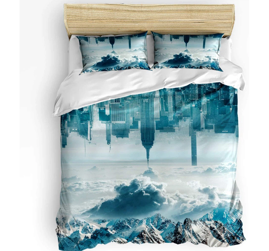 Personalized Bedding Set - City Snow Mountain Pattern Cozy Included 1 Ultra Soft Duvet Cover or Quilt and 2 Lightweight Breathe Pillowcases