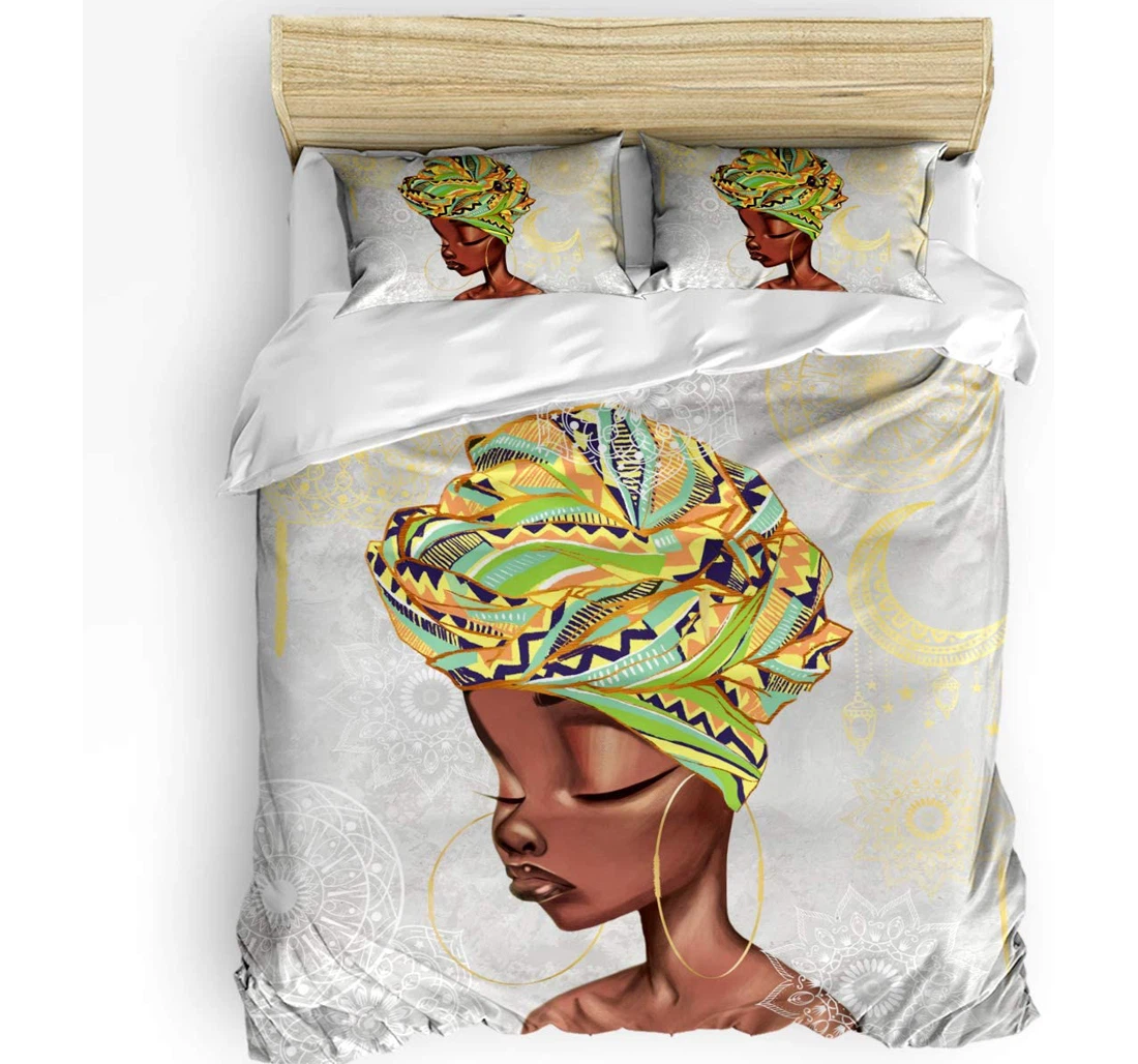 Personalized Bedding Set - Traditional African Woman Cozy Mandala Floral Pattern Included 1 Ultra Soft Duvet Cover or Quilt and 2 Lightweight Breathe Pillowcases