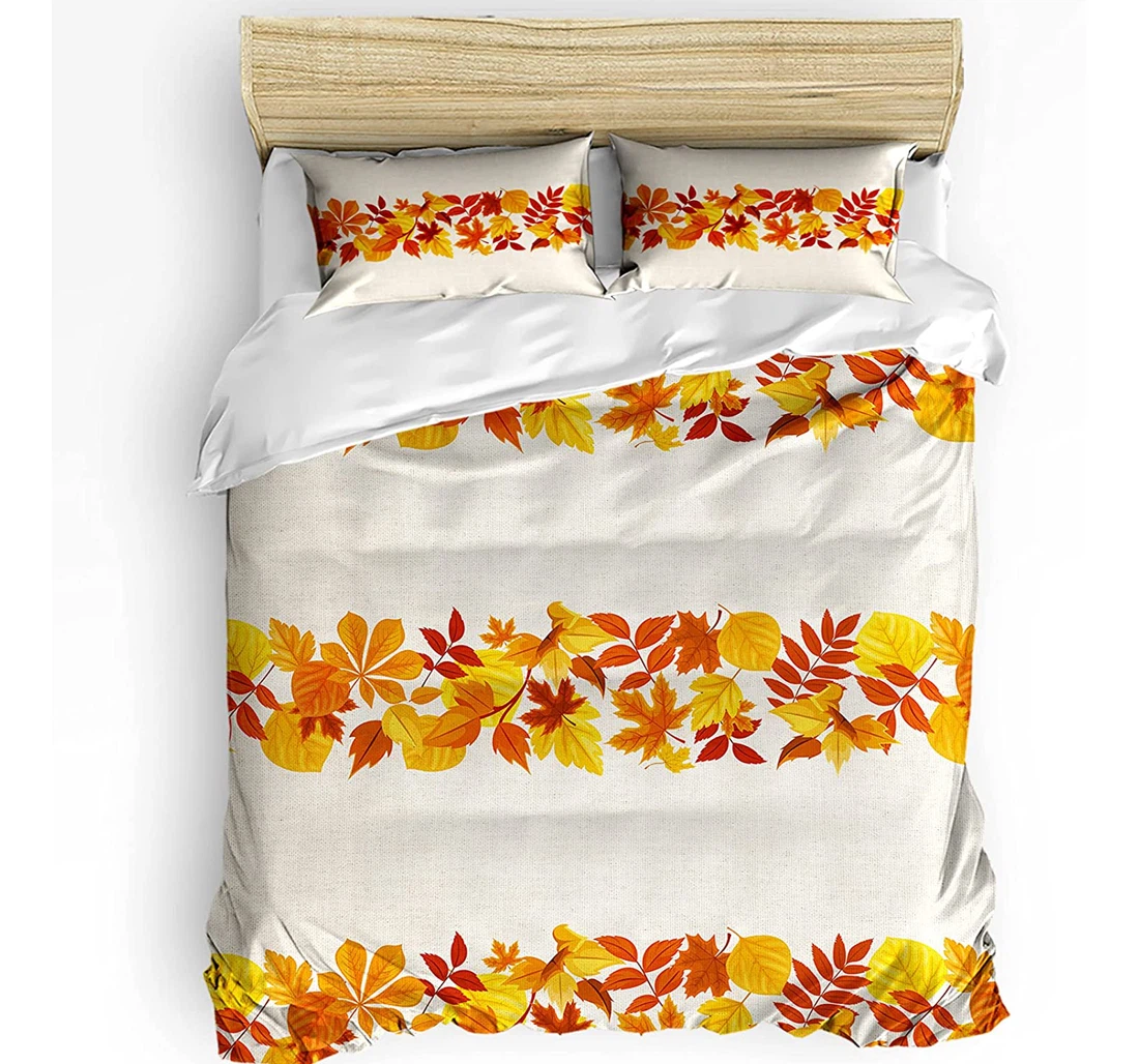 Bedding Set - Thanksgiving Autumn Maple Leaf Cozy Retro Farmhouse Style Included 1 Ultra Soft Duvet Cover or Quilt and 2 Lightweight Breathe Pillowcases