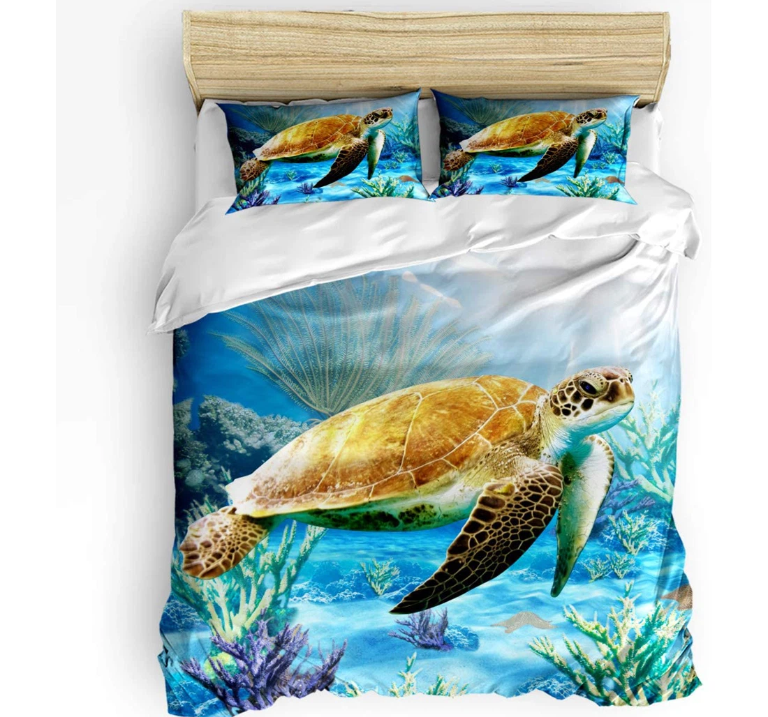 Bedding Set - Underwater World Of Sea Turtles Cozy Included 1 Ultra Soft Duvet Cover or Quilt and 2 Lightweight Breathe Pillowcases