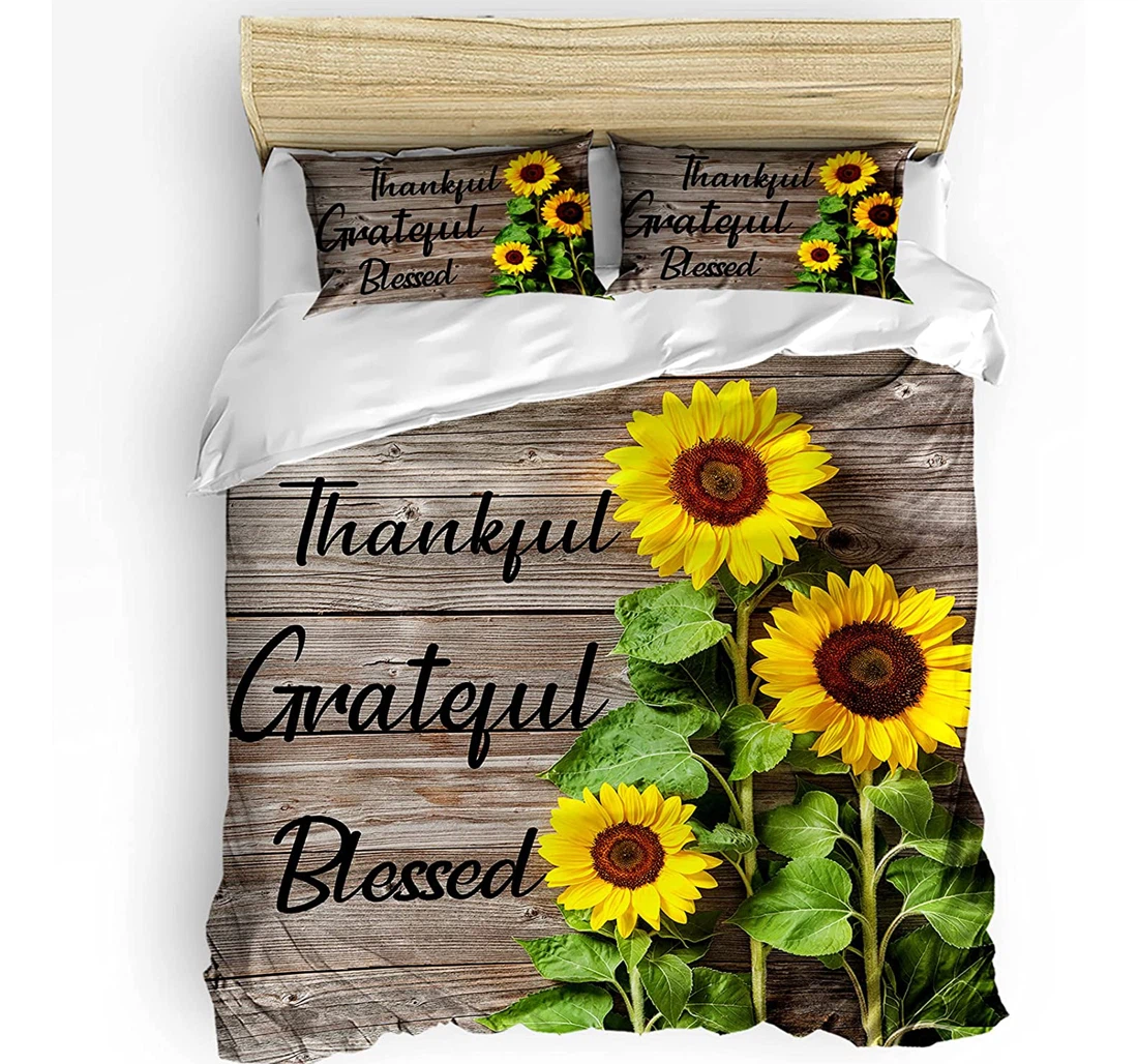 Personalized Bedding Set - Live-love-laugh Positive Sunflower Retro Wooden Plank Included 1 Ultra Soft Duvet Cover or Quilt and 2 Lightweight Breathe Pillowcases