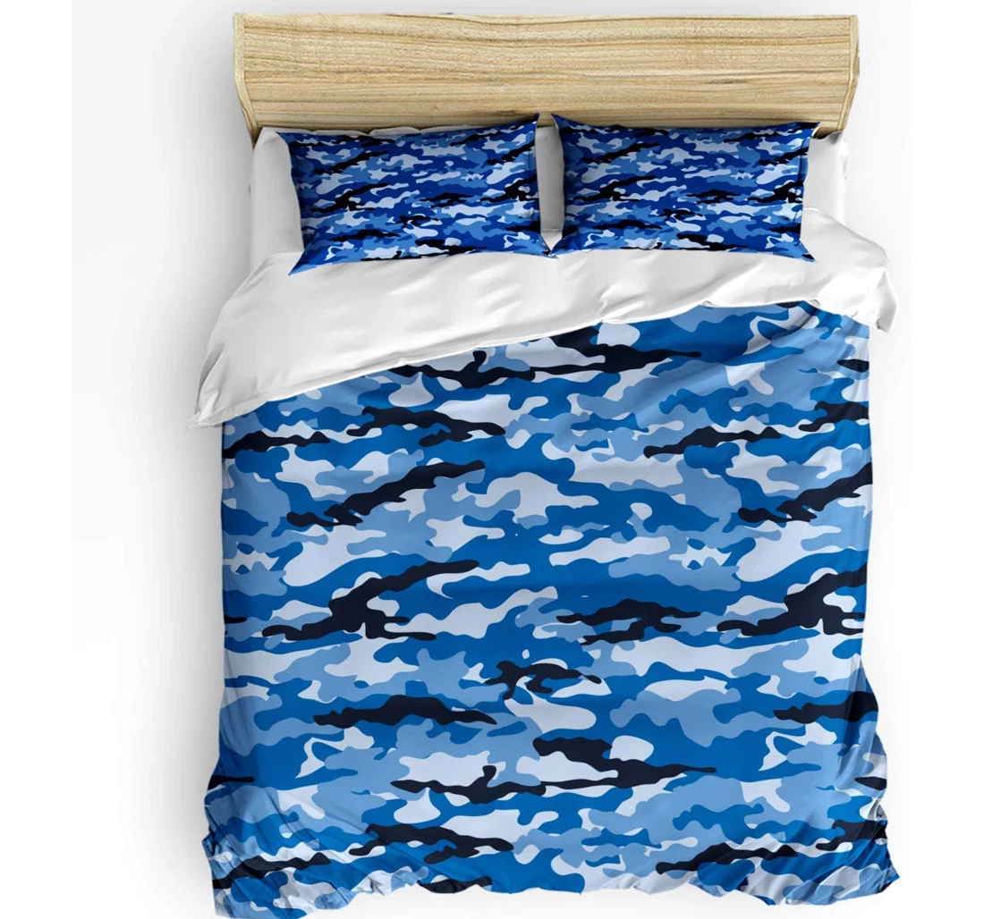 Personalized Bedding Set - Camouflage Pattern Navy Army Soldiers Blue Included 1 Ultra Soft Duvet Cover or Quilt and 2 Lightweight Breathe Pillowcases