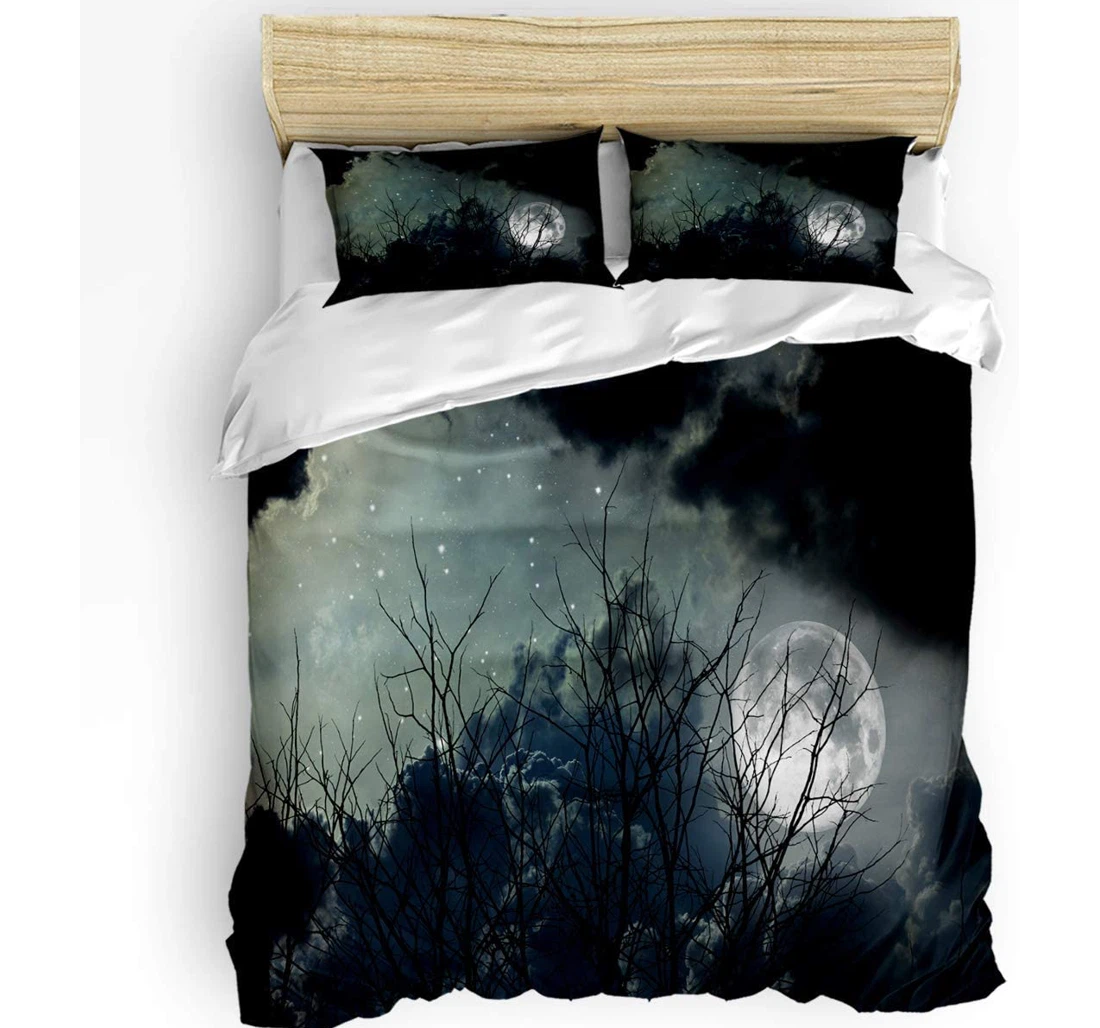 Personalized Bedding Set - Halloween Scary Night Moon Dark Cloud Included 1 Ultra Soft Duvet Cover or Quilt and 2 Lightweight Breathe Pillowcases