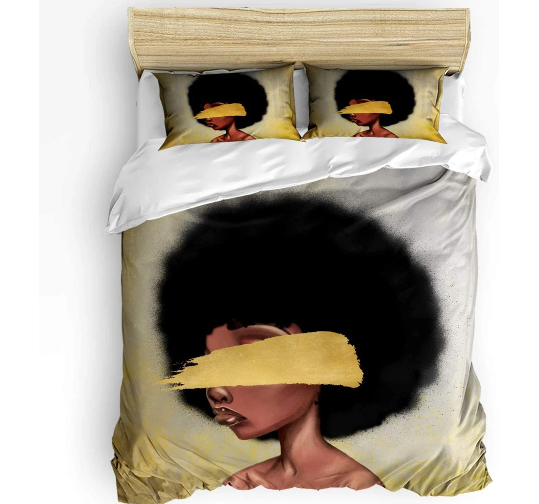 Personalized Bedding Set - Black Traditional African Woman Afro Abstract Art Included 1 Ultra Soft Duvet Cover or Quilt and 2 Lightweight Breathe Pillowcases