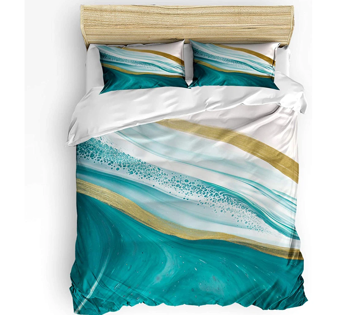 Personalized Bedding Set - Cyan Marble Gradual Color Ombre Gradient Included 1 Ultra Soft Duvet Cover or Quilt and 2 Lightweight Breathe Pillowcases