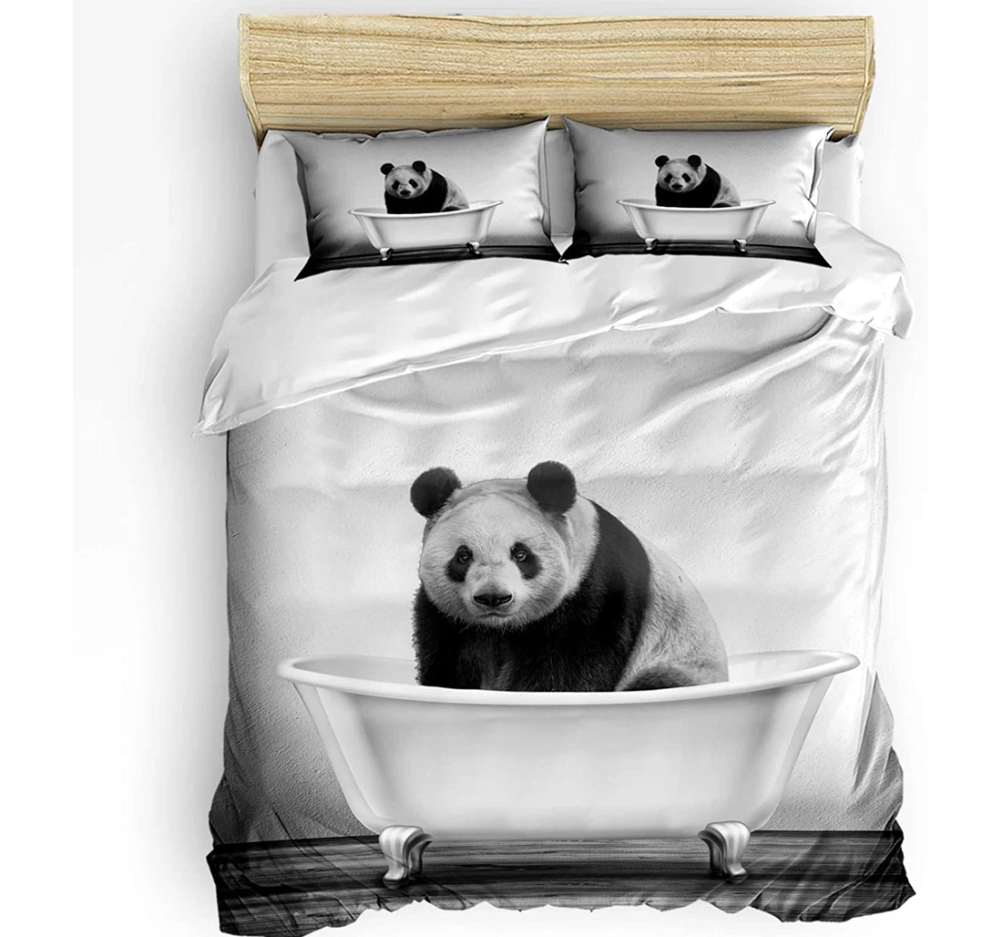 Personalized Bedding Set - Funny Cute Panda Bathtub Animal Gray Included 1 Ultra Soft Duvet Cover or Quilt and 2 Lightweight Breathe Pillowcases