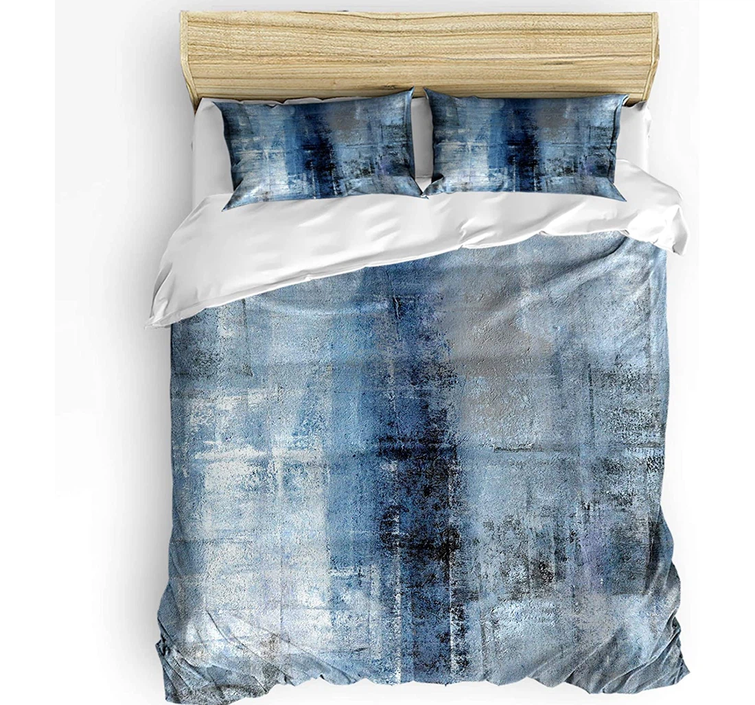 Personalized Bedding Set - Farmhouse Abstract Blue Art Painting Vintage Farm Included 1 Ultra Soft Duvet Cover or Quilt and 2 Lightweight Breathe Pillowcases