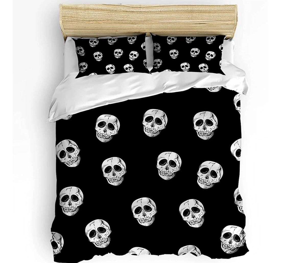 Personalized Bedding Set - Halloween Skulls Black White Included 1 Ultra Soft Duvet Cover or Quilt and 2 Lightweight Breathe Pillowcases