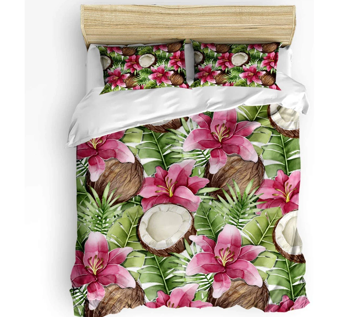 Personalized Bedding Set - Lily Flowers Coco Tropical Palm Leaf Included 1 Ultra Soft Duvet Cover or Quilt and 2 Lightweight Breathe Pillowcases