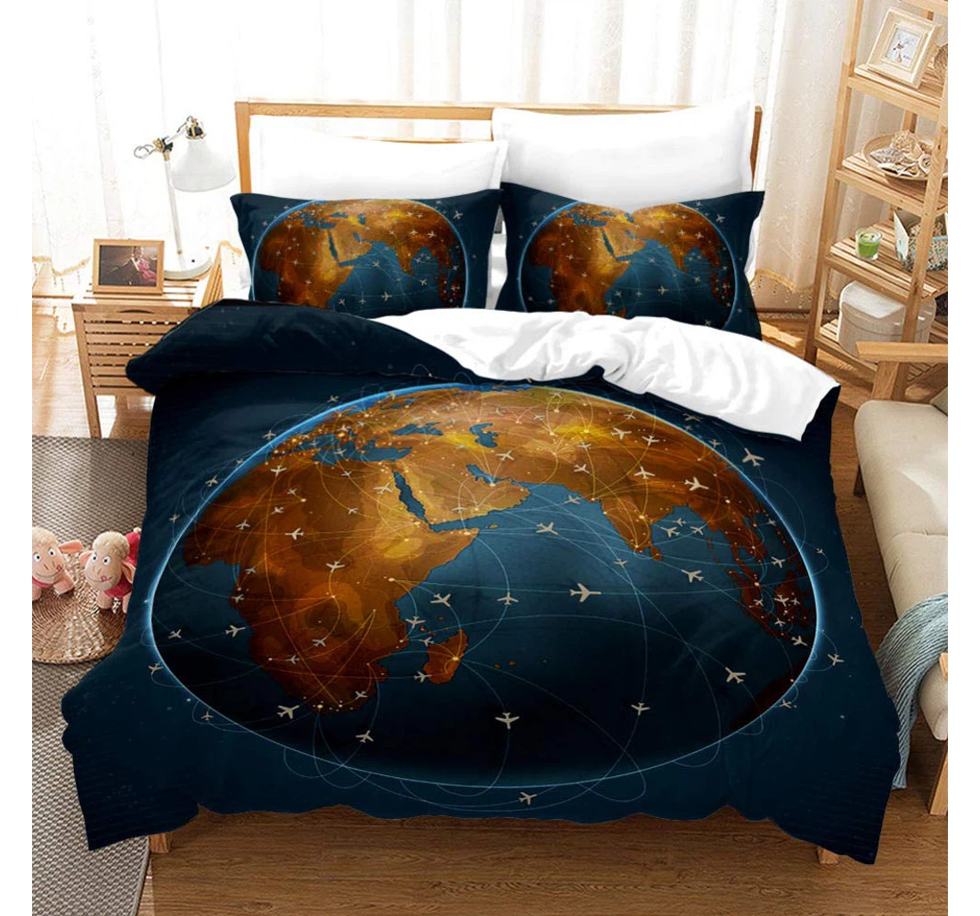 Personalized Bedding Set - Blue Earth Teens Included 1 Ultra Soft Duvet Cover or Quilt and 2 Lightweight Breathe Pillowcases